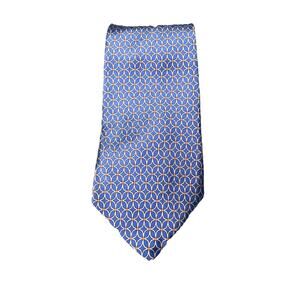 VTG Sulka Men's Tie 100% Silk Blue Gold Geometric Interlocking Quatrefoil France